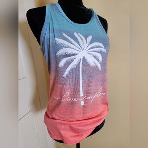 Amazon Blue and Purple Sleeveless Tank Top with Palm Tree Design